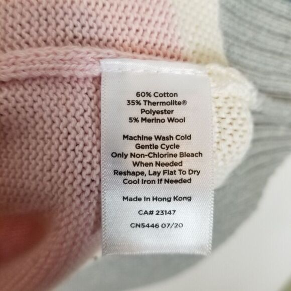 Talbots Women Cozy Mockneck Stripe Sweater Sz XL Pink Gray Merino Wool Cotton - Picture 8 of 8
